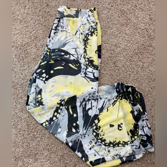 Cato NWOT Wide leg high waisted chiffon lined Yellow, Black Abstract Print Pants - Picture 3 of 16